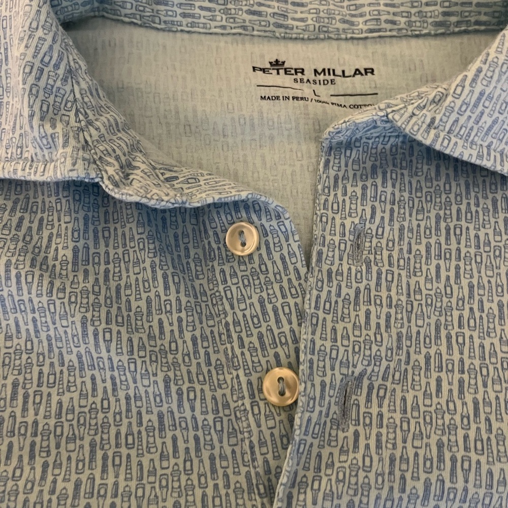 Peter Millar Light Blue Bottle Print Shirt